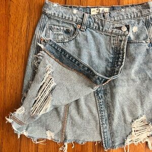 We The Free Distressed Blue Jean Mini Skirt